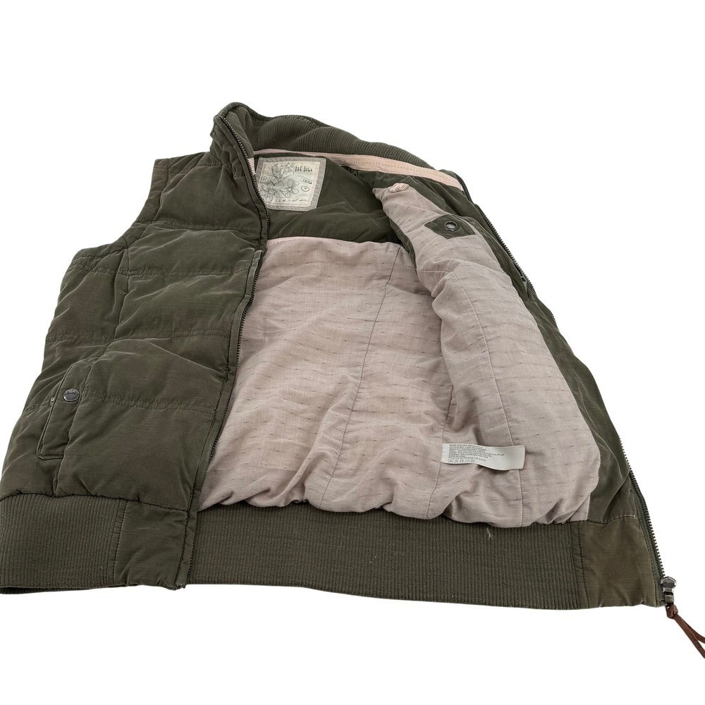Fat Face Olive Green Quilted Puffer Vest Women Size 8 Full Zip Pockets - Picture 4 of 7
